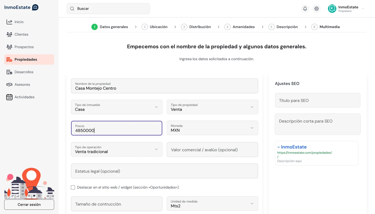 Alta de una nueva propiedad en InmoEstate